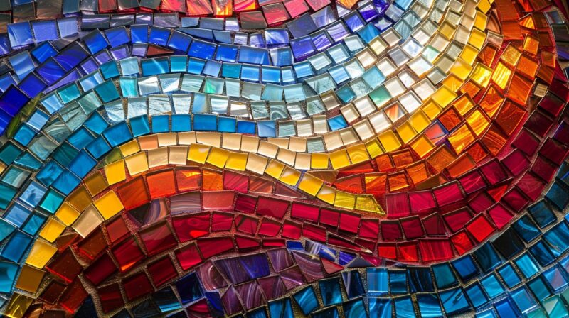 Colorful glass mosaic pattern on a wall